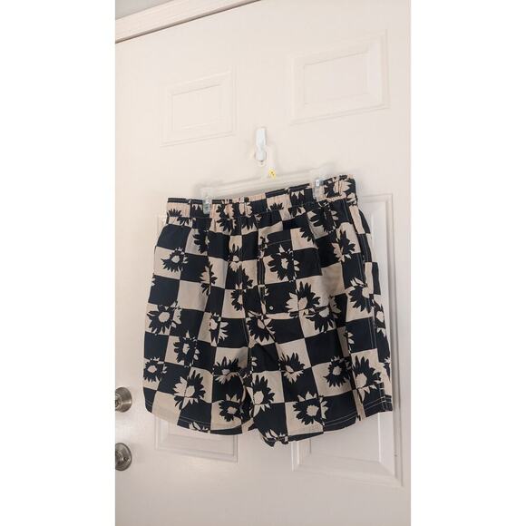 Urban Outfitters XXL Black & Cream Block Pattern Swim Trunks with Nesh Liner - Picture 2 of 6